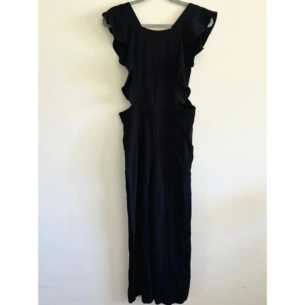 ZARA Solid Black Cropped Strappy Jumpsuit - S